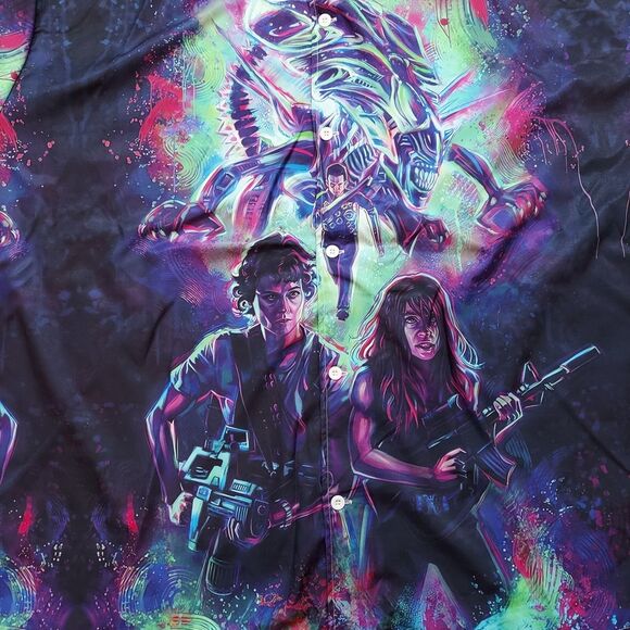 Aliens & Terminator 2 Shirt Graphic Men's 5XL Button Down Short Sleeve - Picture 2 of 6